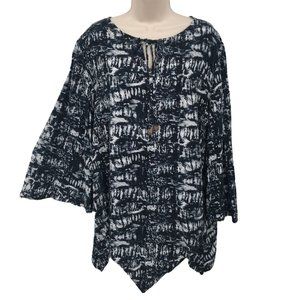 Original Antthony Women's Boho Navy Blue Tie Dye Asymmetrical Hem Tunic Top iz L